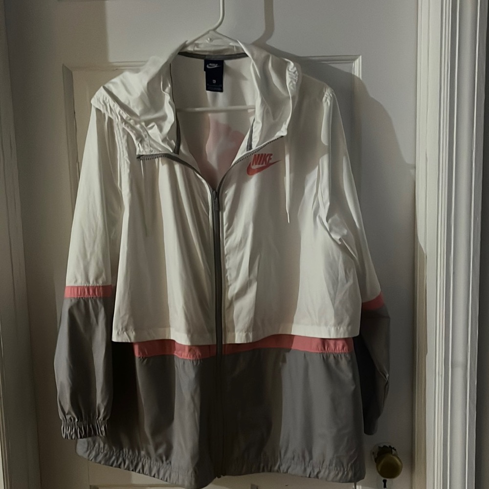 Nike Windbreaker. Pink, gray, and white. Size XL